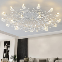Crystal Flush Mount Ceiling Light,Black 12-Light Crystal Leaf Chandeliers