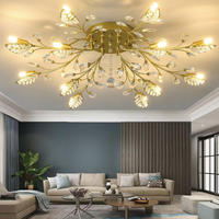 Crystal Flush Mount Ceiling Light,Black 12-Light Crystal Leaf Chandeliers