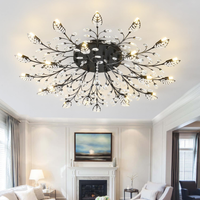 Crystal Flush Mount Ceiling Light,Black 12-Light Crystal Leaf Chandeliers