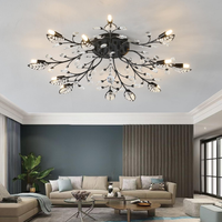 Crystal Flush Mount Ceiling Light,Black 12-Light Crystal Leaf Chandeliers