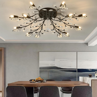 Crystal Flush Mount Ceiling Light,Black 12-Light Crystal Leaf Chandeliers