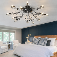 Crystal Flush Mount Ceiling Light,Black 12-Light Crystal Leaf Chandeliers