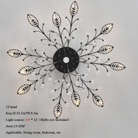 Crystal Flush Mount Ceiling Light,Black 12-Light Crystal Leaf Chandeliers