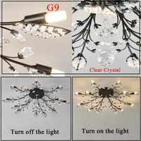 Crystal Flush Mount Ceiling Light,Black 12-Light Crystal Leaf Chandeliers