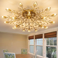 Crystal Flush Mount Ceiling Light,Black 12-Light Crystal Leaf Chandeliers