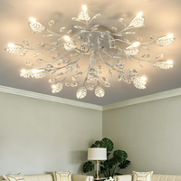 Crystal Flush Mount Ceiling Light,Black 12-Light Crystal Leaf Chandeliers
