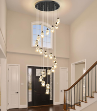Crystal LED High Ceiling Chandelier: Remote Dimmable Long Pendant Light Fixtures - Spiral Drop Flush Mount Sloped Ceilings Modern Chandeliers for Entryway Living Room Foyer Staircase Stairs 20 Lights
