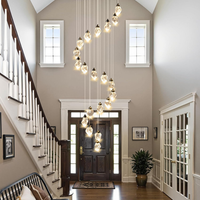 Crystal LED High Ceiling Chandelier: Remote Dimmable Long Pendant Light Fixtures - Spiral Drop Flush Mount Sloped Ceilings Modern Chandeliers for Entryway Living Room Foyer Staircase Stairs 20 Lights