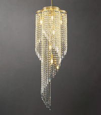 Crystal Long Chandeliers for High Ceiling: Large Gold Raindrop Chandelier