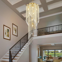 Crystal Long Chandeliers for High Ceiling: Large Gold Raindrop Chandelier