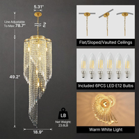Crystal Long Chandeliers for High Ceiling: Large Gold Raindrop Chandelier
