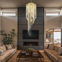 Crystal Long Chandeliers for High Ceiling: Large Gold Raindrop Chandelier