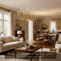Gold Chandeliers for Dining Room Light Fixture，D28 Inch