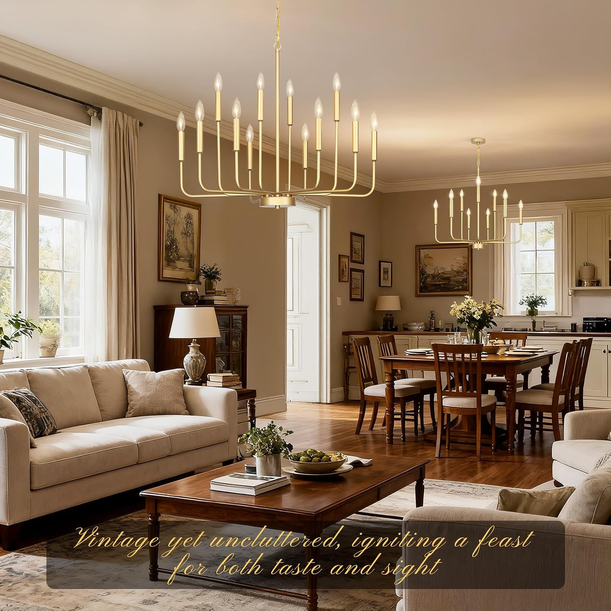 Gold Chandeliers for Dining Room Light Fixture，D28 Inch