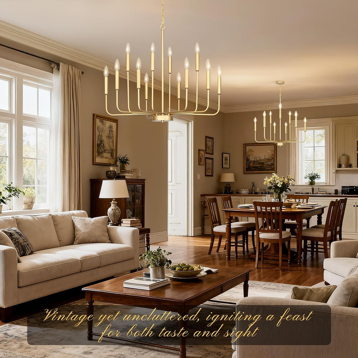 Gold Chandeliers for Dining Room Light Fixture，D28 Inch