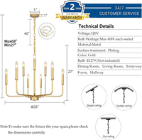 Gold Chandeliers for Dining Room Light Fixture，D28 Inch