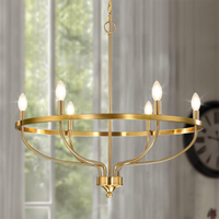 Gold Chandeliers for Dining Room, 25.5 Inch Vintage Gold Chandelier Light Fixture over Table, Farmhouse Candle Chandeliers, 5-Light Brass Chandeliers for Kitchen, Bedroom, Living Room (E12 Base)