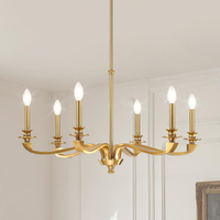 Gold Chandeliers for Dining Room, 25.5 Inch Vintage Gold Chandelier Light Fixture over Table, Farmhouse Candle Chandeliers, 5-Light Brass Chandeliers for Kitchen, Bedroom, Living Room (E12 Base)