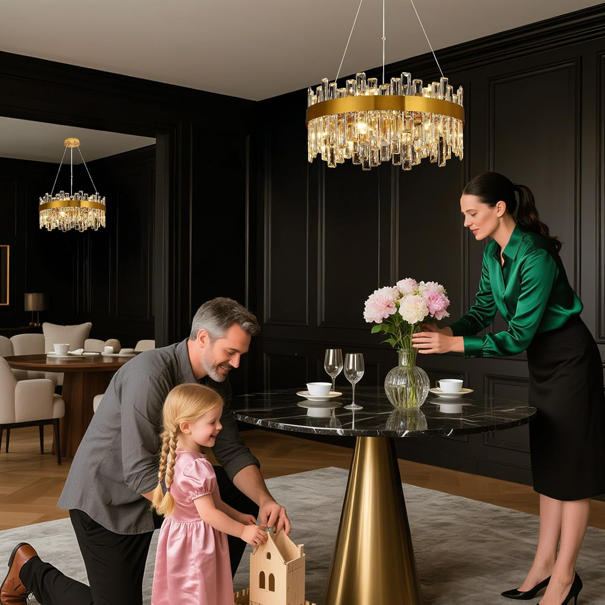 Gold Crystal Chandeliers for Dining Room，12-Lights D20 Inch