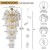 Modern Chandelier 118 In. 28-Light Crystal Gold Chandelier for Foyer, Living Room, Multiple Tiers Chandelier