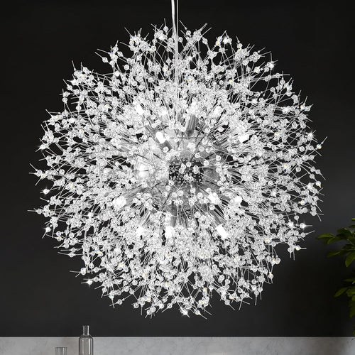 Modern Crystal Chandelier, Dandelion Chandelier,Chrome,23.62 In
