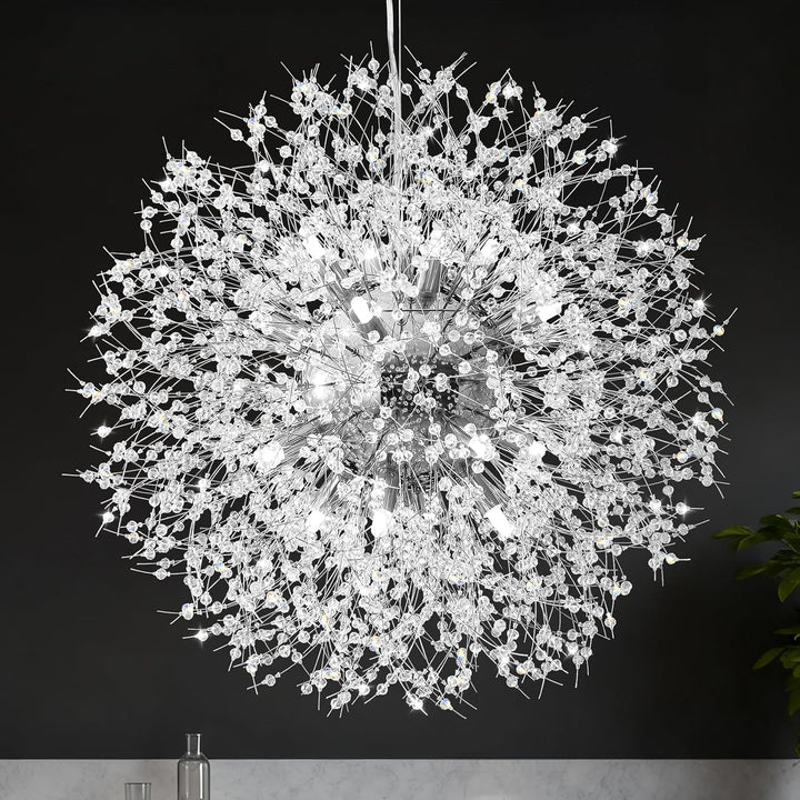 Modern Crystal Chandelier, Dandelion Chandelier,Chrome,23.62 In