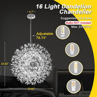 Modern Crystal Chandelier, Dandelion Chandelier,Chrome,23.62 In