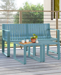 Weather-resistant Plastic 2-Person Bench with Curved Backrest-Blue