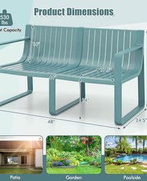 Weather-resistant Plastic 2-Person Bench with Curved Backrest-Blue