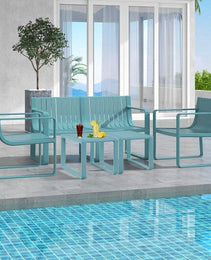 Weather-resistant Plastic 2-Person Bench with Curved Backrest-Blue
