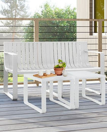 Weather-resistant Plastic 2-Person Bench with Curved Backrest-Blue