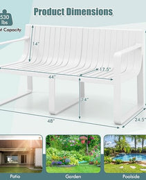 Weather-resistant Plastic 2-Person Bench with Curved Backrest-Blue