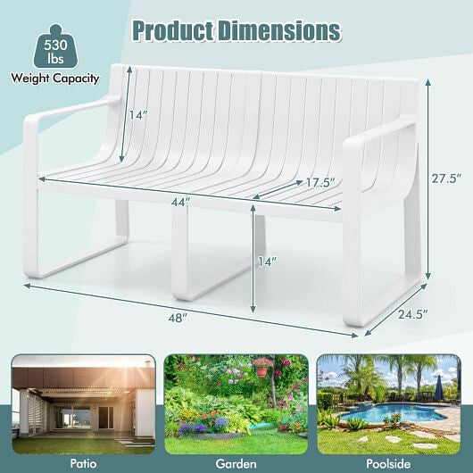 Weather-resistant Plastic 2-Person Bench with Curved Backrest-Blue