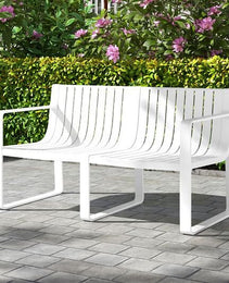 Weather-resistant Plastic 2-Person Bench with Curved Backrest-Blue