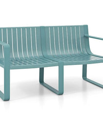 Weather-resistant Plastic 2-Person Bench with Curved Backrest-Blue