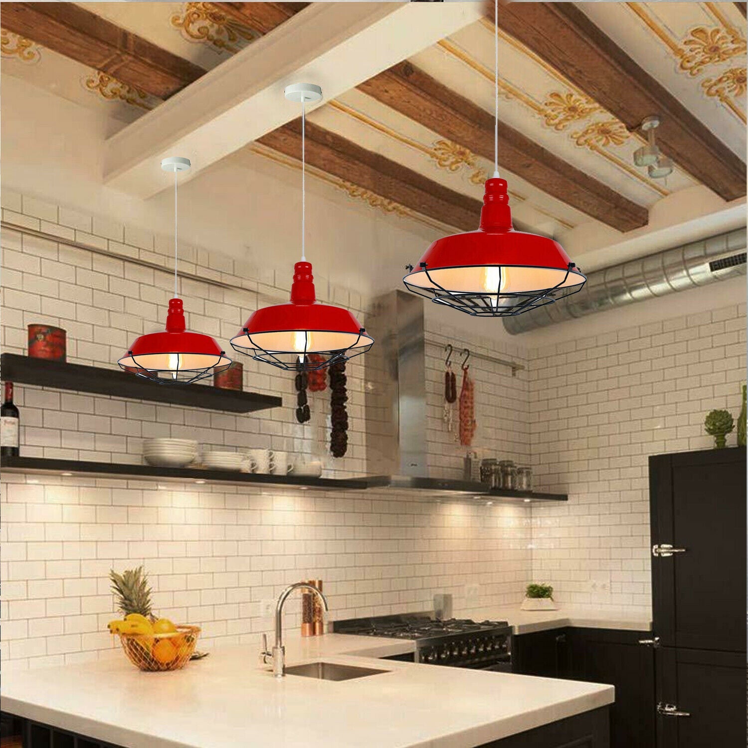 Red Pendant Light Industrial Single Ceiling Hanging Lighting Fixture~1550