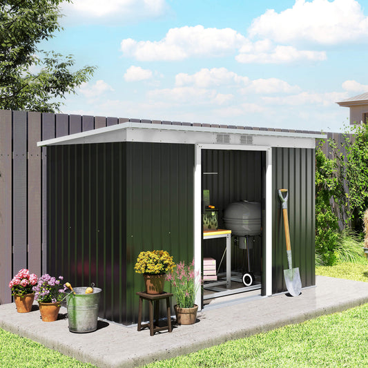 9' x 4' Metal Outdoor Storage Shed, Tool House with Double Lockable Doors for Backyard, Patio, Lawn, Garage, Dark Gray