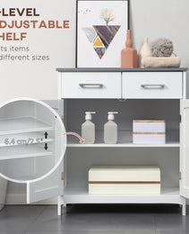 Bathroom Floor Cabinet, Freestanding Linen Cabinet, Storage Cabinet with 2 Drawers, Double Doors, Adjustable Shelf, White