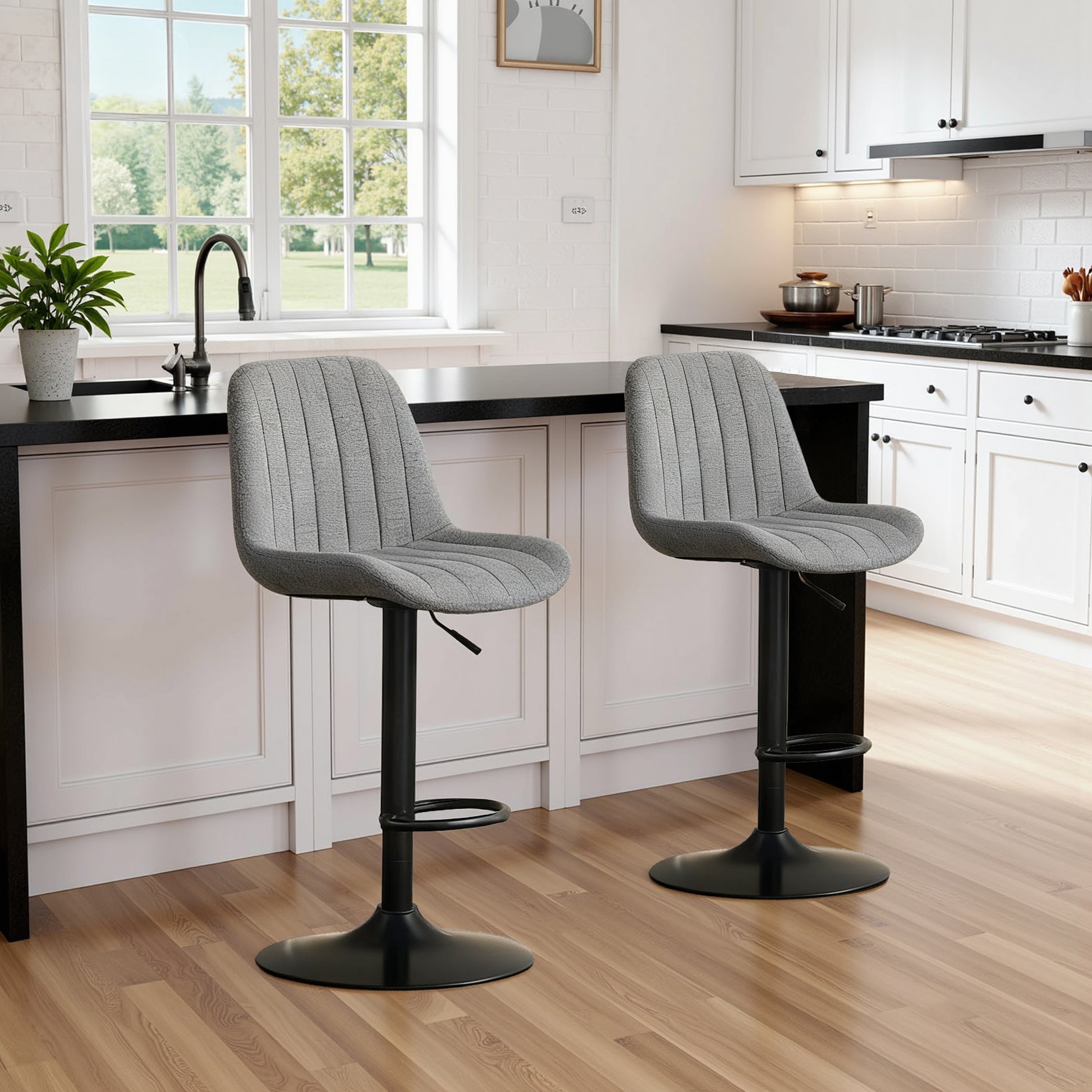 Swivel Bar Stools With Adjustable Height  35.03-43.7 Inches , Backrest, And Soft Knit Fabric - Ideal For Kitchen Island, Bar Counter, Dining Room, Grey Set Of 2