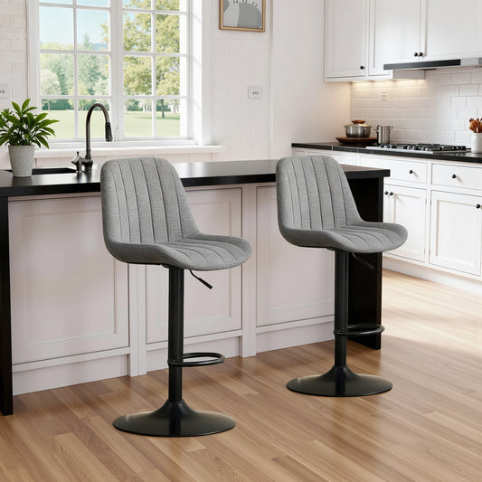 Swivel Bar Stools With Adjustable Height  35.03-43.7 Inches , Backrest, And Soft Knit Fabric - Ideal For Kitchen Island, Bar Counter, Dining Room, Grey Set Of 2