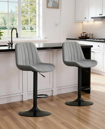 Swivel Bar Stools With Adjustable Height  35.03-43.7 Inches , Backrest, And Soft Knit Fabric - Ideal For Kitchen Island, Bar Counter, Dining Room, Grey Set Of 2