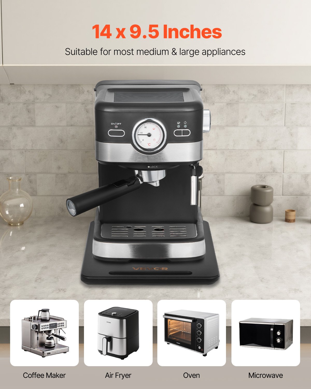 Appliance Slider 14 X 9.5 In Sliding Tray For Coffee Maker Black