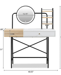 Makeup Vanity Desk With 3-Mode Lighted Mirror & Wireless Charging Station , Vanity Table With Drawer & 3 Open Shelves For Ample Storage Space - CJDS