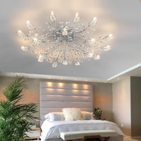 Modern Crystal Ceiling Light Fixture,Semi Flush Mount Chandeliers,Crystal Leaf Ceiling Light, Chandeliers for Dining Room,Living Room,Bedroom (Silvery, 18-Lights)