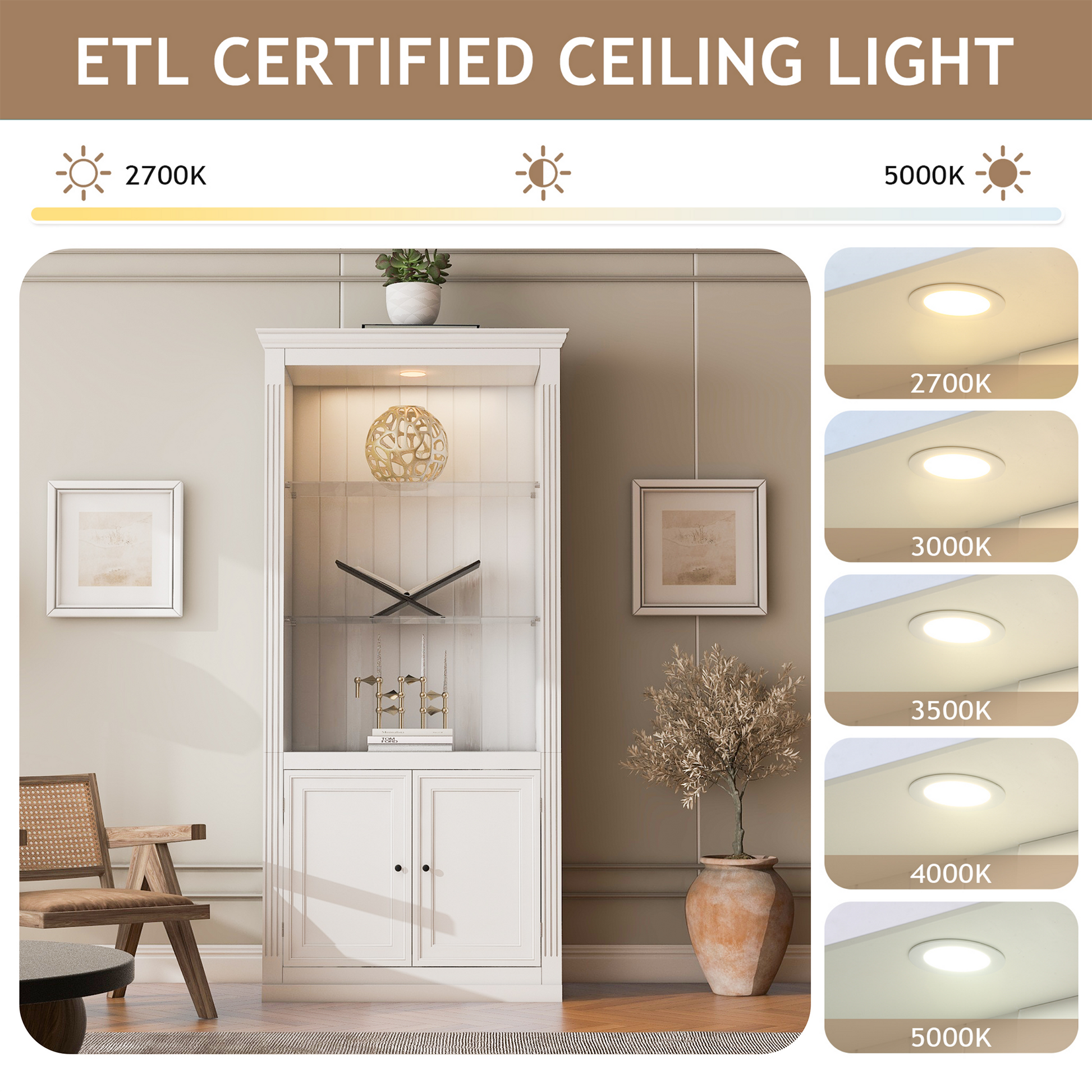 78.75 H 4-Tier Display Shelf, With 5-Colors Dimmable Ceiling Light, Freestanding Farmhouse Bookcases With Storage & Doors, Bookshelf With Adjustable Glass Shelves For Home & Office - White