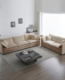 Sofa Set Of 2 Chenille Couch, 2-3 Seater Sofa Set Deep Seat Sofa, Modern Sofa Set For Living Room, Beige Chenille