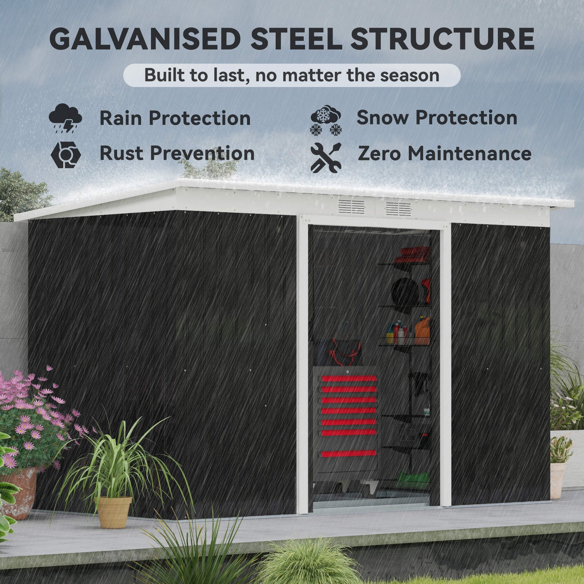 9' x 4' Metal Outdoor Storage Shed, Tool House with Double Lockable Doors for Backyard, Patio, Lawn, Garage, Dark Gray