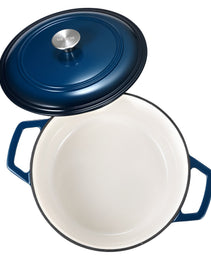 Enameled Cast Iron Dutch Oven Heavy-Duty Cookware With Lid Handles 6 Qt Blue