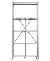 5-Tier Foldable Storage Shelf, 32W X 14D X 72H Inch Folding Metal Rack Shelving Unit, No Assembly Organizer Shelf With 5 Wheels & 4 Hooks For Pantry, Kitchen, Garage, Basement, Grey