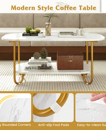 Modern 2-tier Faux Marble Top Coffee Table